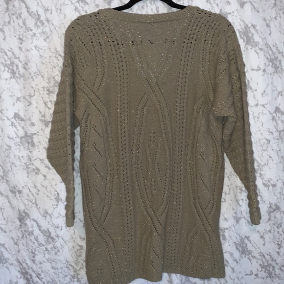 Vintage Dana Scott Woven V Neck Tunic Sweater Beige with Gold Thread Size Large - Picture 6 of 9